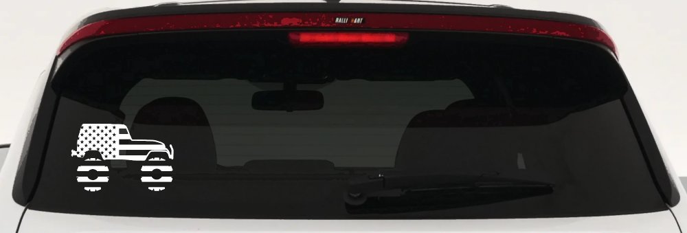 US American Flag Jeep Off Road Car or Truck Window Vinyl Decal Sticker (White)
