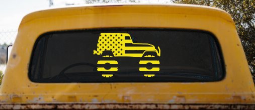 US American Flag Jeep Off Road Car or Truck Window Vinyl Decal Sticker (Yellow)