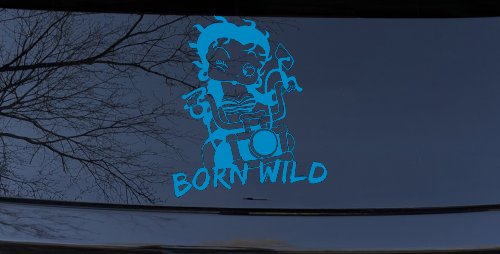 Betty Boop Born Wild Motorcycle Lady Biker Car or Truck Window Decal Sticker (Blue)