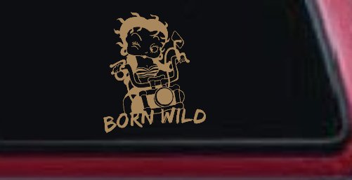 Betty Boop Born Wild Motorcycle Lady Biker Car or Truck Window Decal Sticker (Light Brown)
