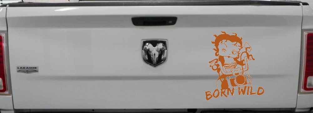 Betty Boop Born Wild Motorcycle Lady Biker Car or Truck Window Decal Sticker (Nut Brown)