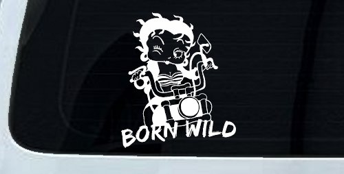 Betty Boop Born Wild Motorcycle Lady Biker Car or Truck Window Decal Sticker