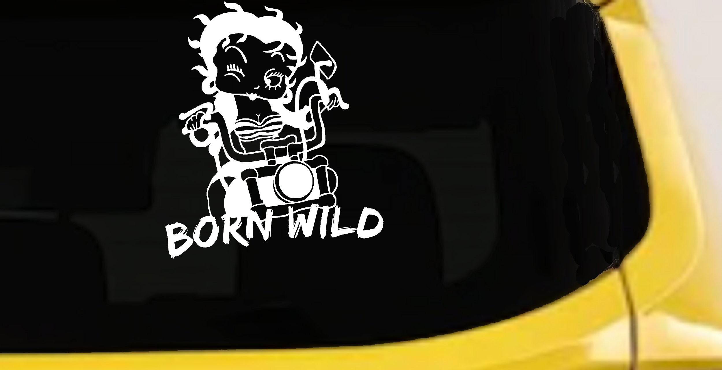 Betty Boop Born Wild Motorcycle Lady Biker Car or Truck Window Vinyl Decal Sticker (White)