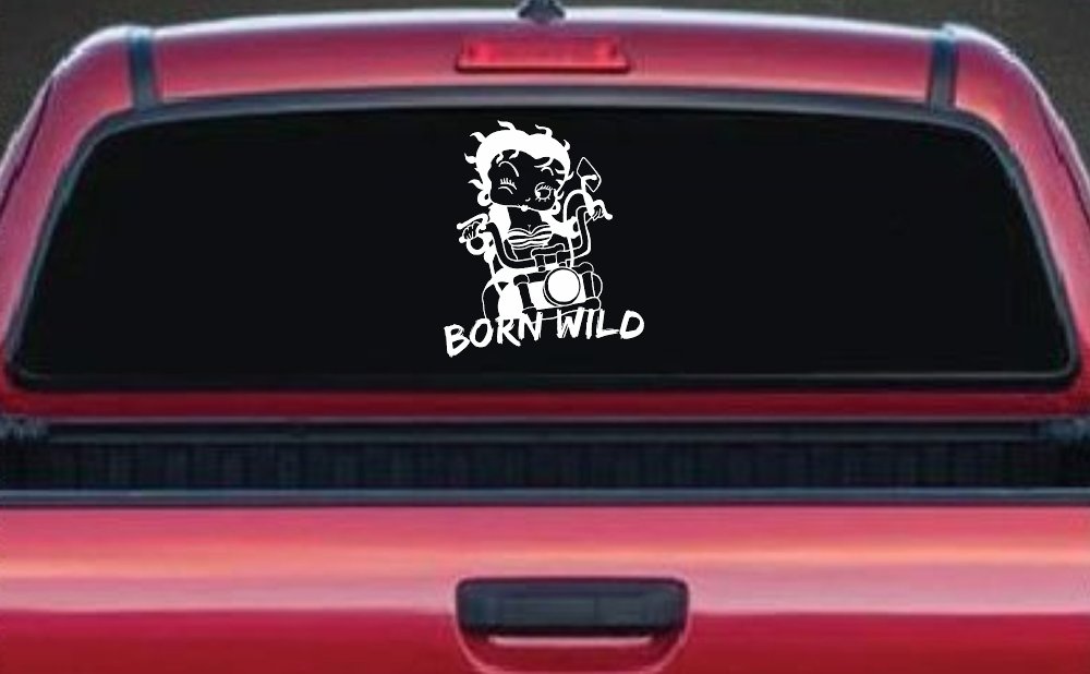 Betty Boop Born Wild Motorcycle Lady Biker Car or Truck Window Decal Sticker (White)