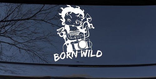 Betty Boop Born Wild Motorcycle Lady Biker Car or Truck Window Decal Sticker