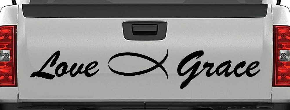 Love Christian Fish Grace Car or Truck Window Decal Sticker (Black)