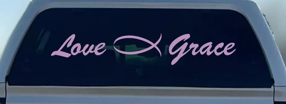 Love Christian Fish Grace Car or Truck Window Decal Sticker (Lilac)