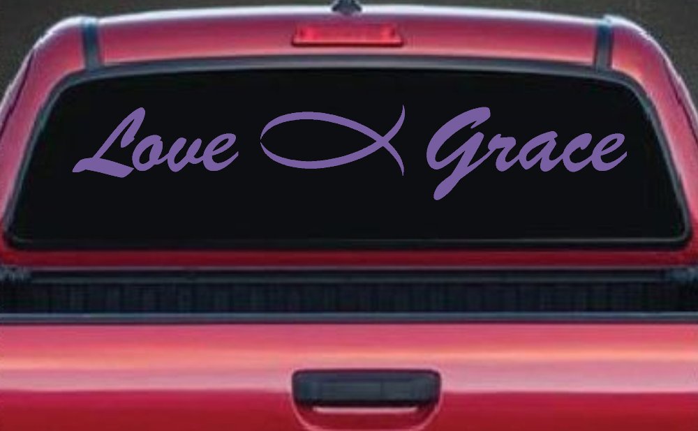 Love Christian Fish Grace Car or Truck Window Decal Sticker (Purple)