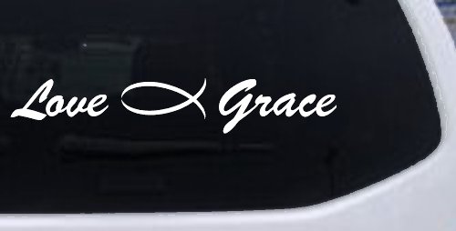 Love Christian Fish Grace Car or Truck Window Vinyl Decal Sticker (White)