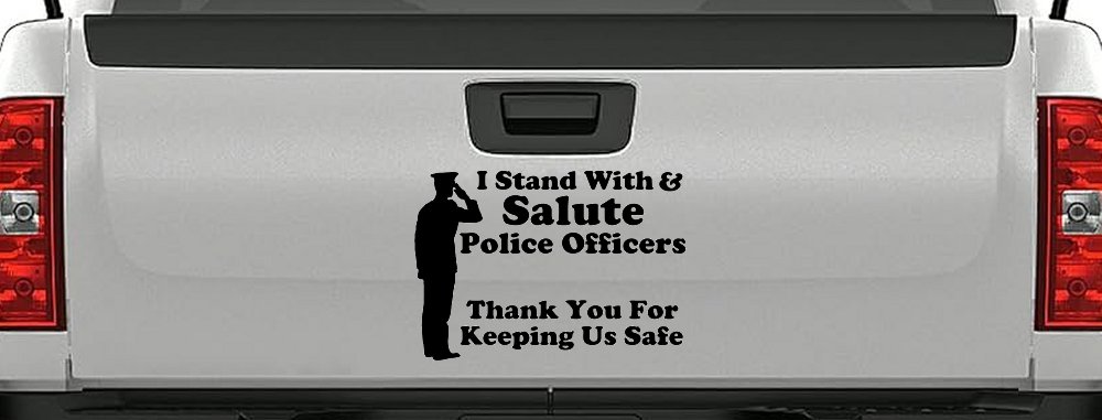 I Stand With Salute Police Officers Pro Police Car or Truck Window Vinyl Decal Sticker (Black)