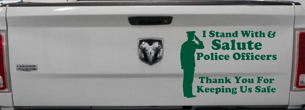 I Stand With Salute Police Officers Pro Police Car or Truck Window Decal Sticker (Dark Green)