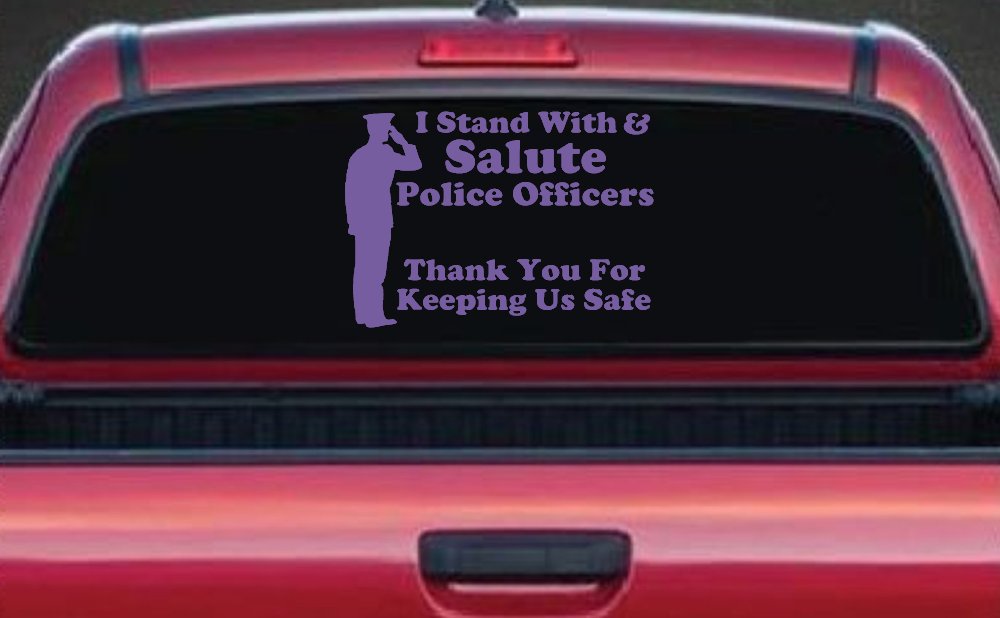 I Stand With Salute Police Officers Pro Police Car or Truck Window Decal Sticker (Purple)