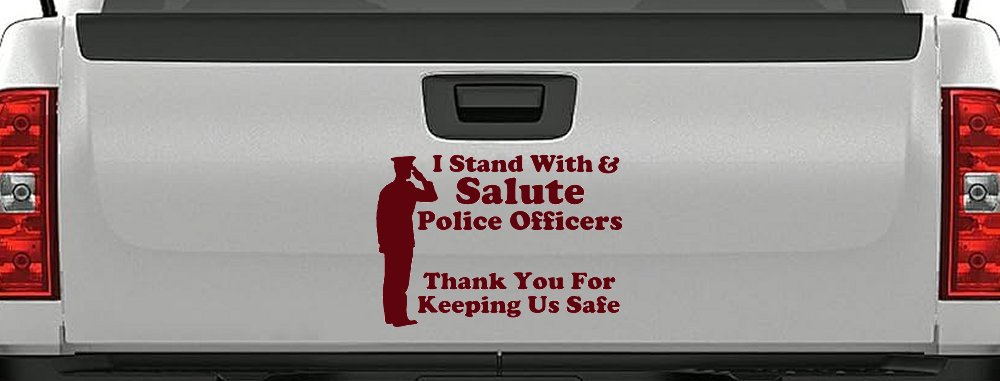 I Stand With Salute Police Officers Pro Police Car or Truck Window Decal Sticker (Purple Red)