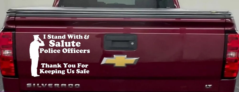 I Stand With Salute Police Officers Pro Police Car or Truck Window Decal Sticker (White)