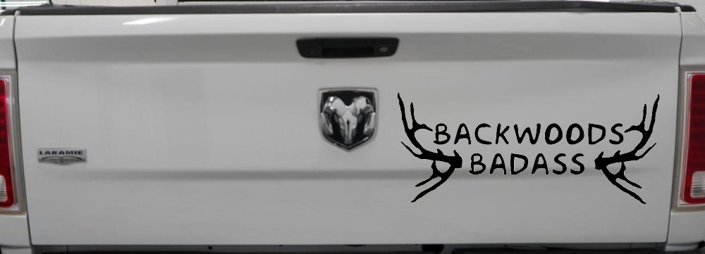 Backwoods Badass with Deer Horns Country Car or Truck Window Decal Sticker