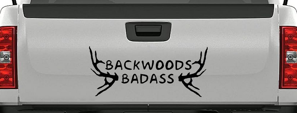 Backwoods Badass with Deer Horns Country Car or Truck Window Decal Sticker