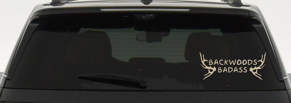 Backwoods Badass with Deer Horns Country Car or Truck Window Decal Sticker