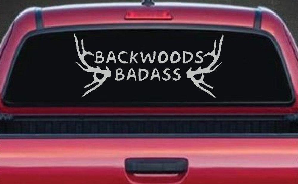 Backwoods Badass with Deer Horns Country Car or Truck Window Decal Sticker