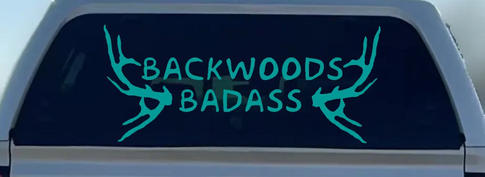 Backwoods Badass with Deer Horns Country Car or Truck Window Decal Sticker