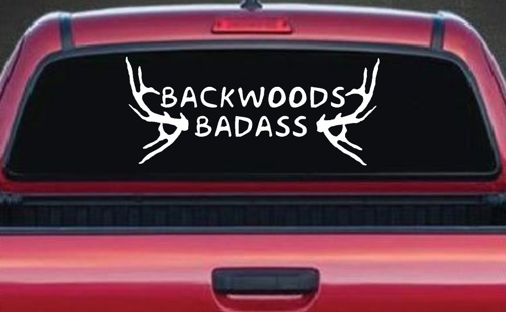 Backwoods Badass with Deer Horns Country Car or Truck Window Decal Sticker
