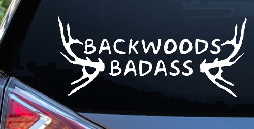 Backwoods Badass with Deer Horns Country Car or Truck Window Decal Sticker
