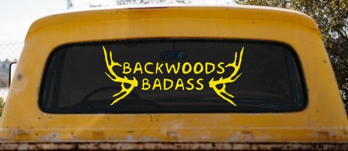 Backwoods Badass with Deer Horns Country Car or Truck Window Decal Sticker