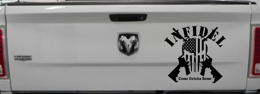 Infidel Come get You Some Punisher American US Flag AR 15 Military Car or Truck Window Decal Sticker (Black)