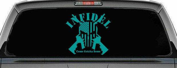 Infidel Come get You Some Punisher American US Flag AR 15 Military Car or Truck Window Decal Sticker (Turquoise)
