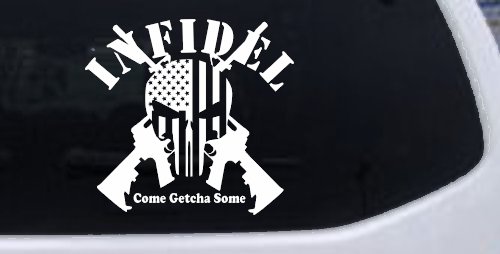 Infidel Come get You Some Punisher American US Flag AR 15 Military Car or Truck Window Decal Sticker (White)