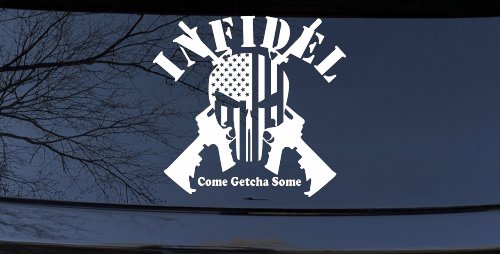 Infidel Come get You Some Punisher American US Flag AR 15 Military Car or Truck Window Decal Sticker (White)