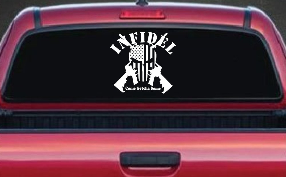 Infidel Come get You Some Punisher American US Flag AR 15 Military Car or Truck Window Decal Sticker
