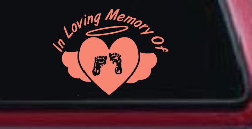 In Loving Memory Of Baby Heart Wings Car or Truck Window Decal Sticker (Coral)