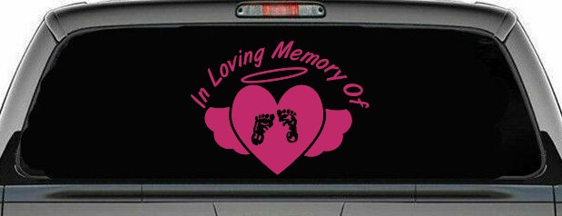 In Loving Memory Of Baby Heart Wings Car or Truck Window Decal Sticker (Hot Pink)
