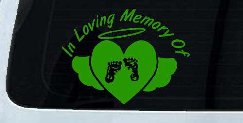 In Loving Memory Of Baby Heart Wings Car or Truck Window Decal Sticker (Lime)