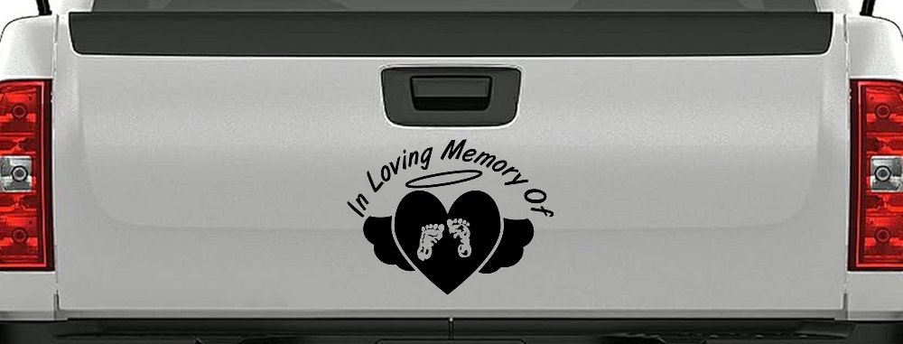 In Loving Memory Of Baby Heart Wings Car or Truck Window Decal Sticker (Matte Black)