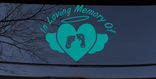 In Loving Memory Of Baby Heart Wings Car or Truck Window Decal Sticker (Turquoise)