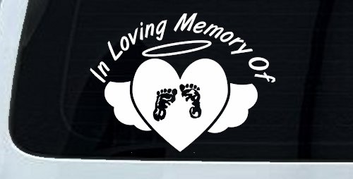 In Loving Memory Of Baby Heart Wings Car or Truck Window Decal Sticker (White)