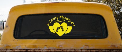 In Loving Memory Of Baby Heart Wings Car or Truck Window Decal Sticker (Yellow)