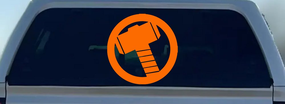 Thor Hammer Sci Fi Car or Truck Window Decal Sticker (Orange)