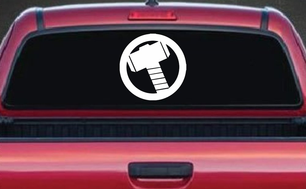 Thor Hammer Sci Fi Car or Truck Window Vinyl Decal Sticker (White)