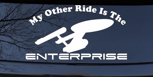 My Other Ride Is The Enterprise Car or Truck Window Vinyl Decal Sticker (White)