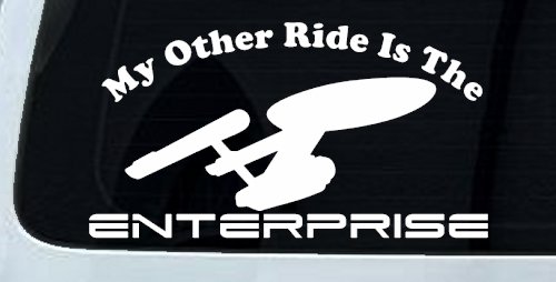 My Other Ride Is The Enterprise Car or Truck Window Vinyl Decal Sticker (White)