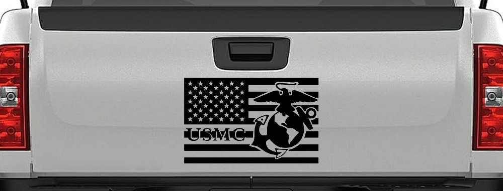 US American Flag USMC Marines Military Car or Truck Window Decal Sticker (Black)