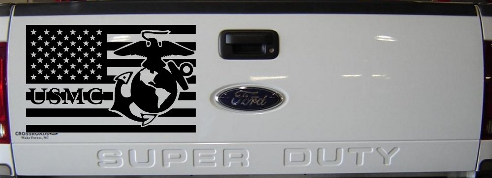 US American Flag USMC Marines Military Car or Truck Window Decal Sticker (Black)