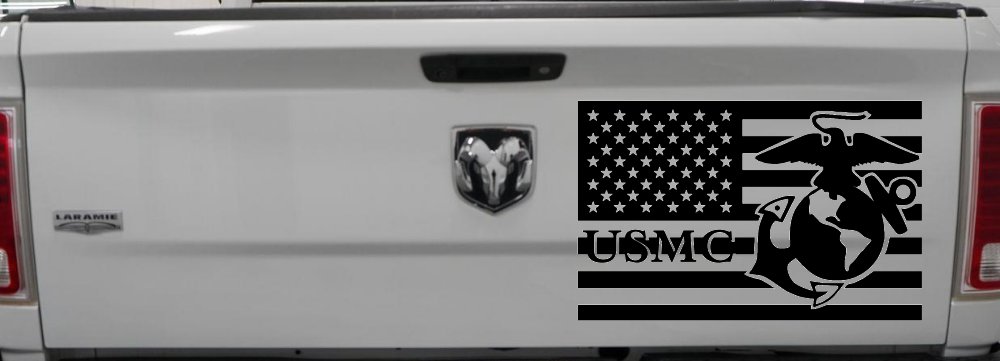 US American Flag USMC Marines Military Car or Truck Window Vinyl Decal Sticker (Black)