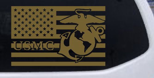 US American Flag USMC Marines Military Car or Truck Window Decal Sticker (Gold)