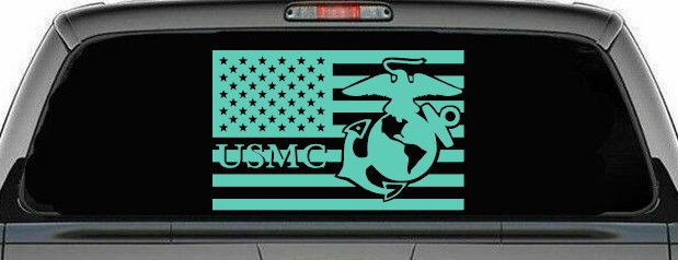 US American Flag USMC Marines Military Car or Truck Window Vinyl Decal Sticker (Mint)