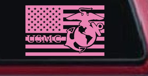 US American Flag USMC Marines Military Car or Truck Window Decal Sticker (Pink)