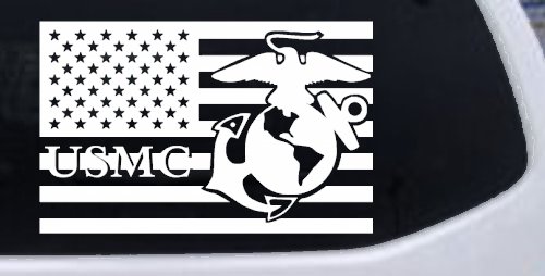 US American Flag USMC Marines Military Car or Truck Window Vinyl Decal Sticker (White)