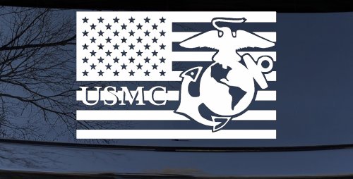 US American Flag USMC Marines Military Car or Truck Window Decal Sticker (White)